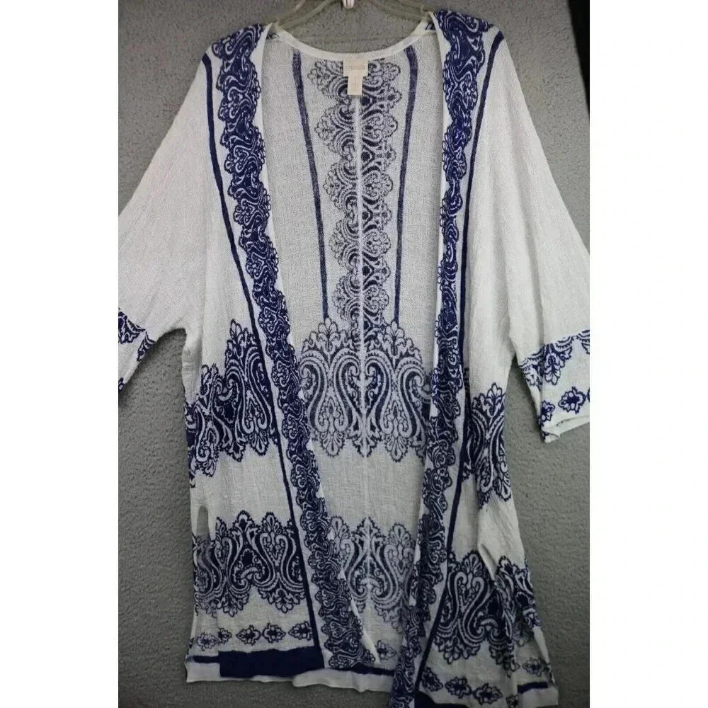 Chico's Open Front Long Cardigan-Size 1 or Medium(8)-3/4 Sleeves-Gauzy